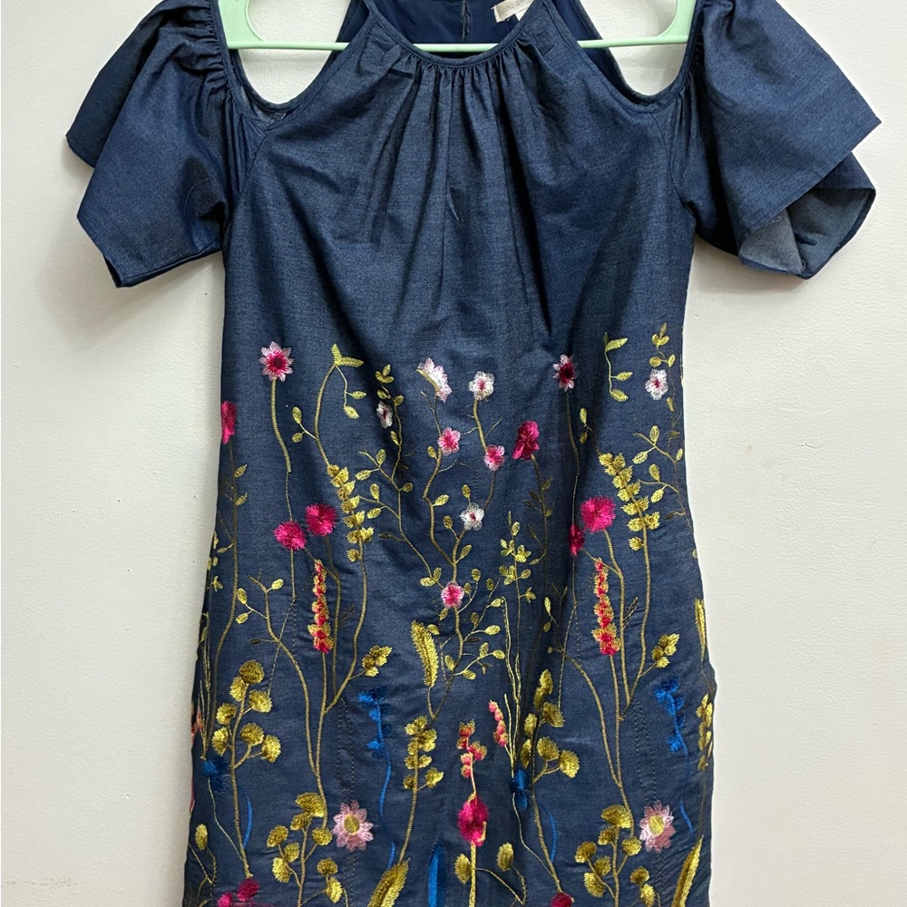 London Times Blue Denim embroidered Sheath Dress